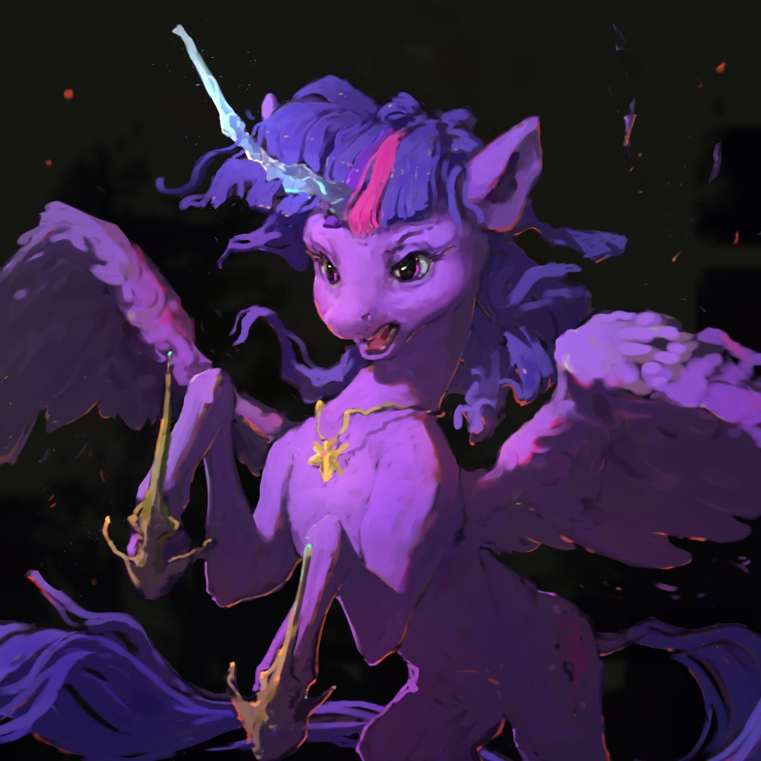 Painting of a winged unicorn.