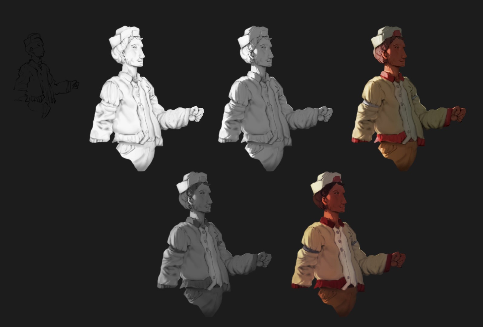 Painting of a sailor at various stages